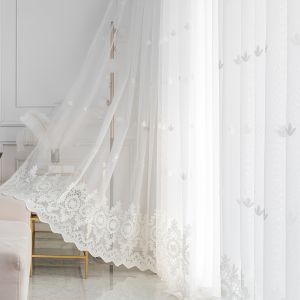 1Pc Nordic Simple Embroidered Curtain Semi-Transparent Window Treatment for Living Room Bedroom Floating Balcony Light Filtering