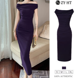 เดรสผู้หญิง ชุดราตรี ZY.HT EraVogue เดรสผู้หญิง เดรสสีม่วง เดรสปาดไหล่ เดรสไฮโซ เดรสออกงาน เดรสไปงานแต่ง เดรสฝรั่งเศส ชุดของ