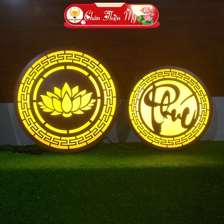 Đèn Thờ Hào Quang Phật CNC Vân Gỗ CHÂN THIỆN MỸ, Trang Trí Bàn Thờ, Đèn ...