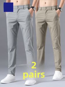 ROMON | Lormen Mens Ice Silk Casual Pants Summer Thin Business Casual Non-iron Straight Leg Suit Pants Loose Long Trendy Trousers