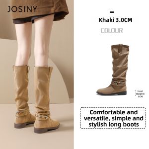 Josiny | Womens Pointed Toe Denim Knight Boots Retro Long Boots