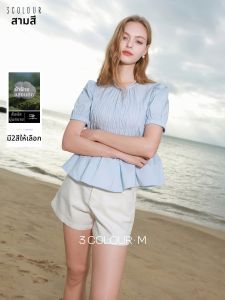 3COLOUR·S | 100% Cotton Summer Style Round Neck Puff Sleeve Loose Fit Shirt M