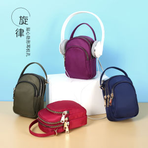 Fashionable Tri-layer Mini Handbag Womens Crossbody Phone Bag Coin Purse Hand-held Shoulder Bag Casual Nylon Zipper Closure