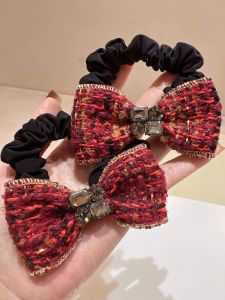 Spring Summer 2025 Wine Red Thickened Tweed Knot Elastic Hair Ties New Year Korean Style Butterfly Knot Hair Bands Fashion Accessories