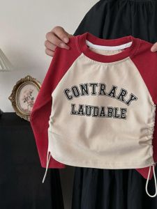 Spring & Autumn Long Sleeve Drawstring Hoodie for Baby Girls Matching Color T-Shirt Childrens Versatile Long Sleeve Top