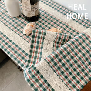 French Vintage Embroidered Checkered Cloth Table Flag Dining Mat Long Rectangle Cabinet Cover Towel for Living Room Garden
