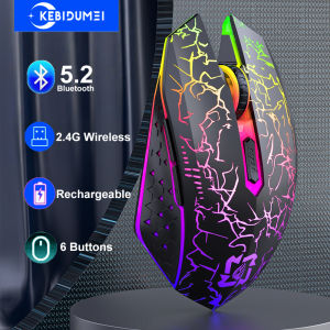 Kebidumei | RGB Color 2.4G Wireless Mouse Bluetooth 5.2 Mouse Dual Mode Gaming Mouse Rechargeable Silent Mice For PC Laptop Tablet MacBook