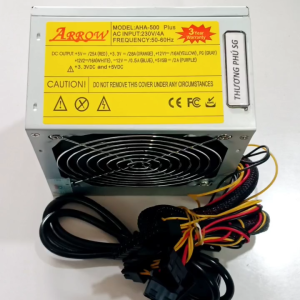Nguồn máy tính Arrow 500W Quạt 12Cm Đầu cắm 24 Pin (20+4 Pin) CPU 8 Pin (4+4 Pin) 2 SATA 2 ATA)