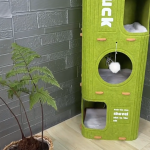 Cat House with Bed Cats 2-Storey Cozy Felt Cat Beds Comfy Cave Hideaway Large Multi-Cat Condo for Rest & Play Green Pet Bed Toy for Cat