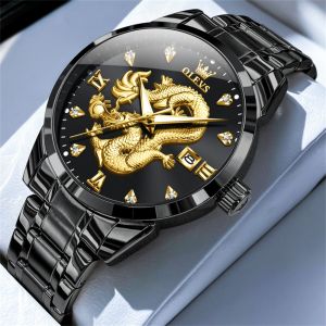 OLEVS 3619 Mens Watch Top Brand Fashion Original Quartz Watch for Man China Loong Dragon Dial Waterproof Luminous Date Reloj