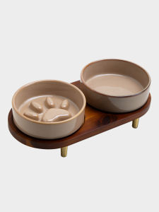 Petdebby | Ceramic Double Bowl Pet Food Dish Raised Neck Protection