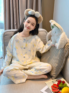 Princess Style Long Sleeve Cotton Pajamas Set for Girls Childrens Home Clothes Comfortable Breathable Soft Cotton Pyjamas