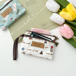 Mini Coin Purse Womens Short Wallet Double Zipper Waterproof Card Holder Cute Small Bag Fashionable Floral Print PVC Material