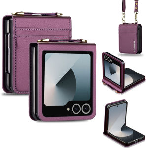 Crossbody Cards Solt Wallet Leather Phone Case for Samsung Galaxy Z Flip 8 7 6 5 4 3 5G Flip7 FE Flip8 Wrist Strap Lanyard Cover