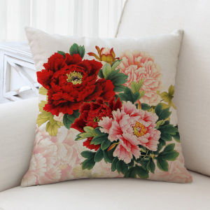 New Chinese Style Peony Flower Rosewood Sofa Living Room Pillow Cover Cored Chinese Style Cushion Bedside Cushion Large Backrest Cushion