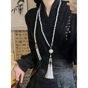 New Chinese Style Lotus Flower Beaded Necklace Back Cloud Tassel Hanfu Skirt Pressing Inlay Vintage Ming Dynasty Accessories
