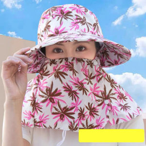 หมวกป้องกันแสงแดดปิดหน้าคอ Sablon Bunga น้ำหนักเบาใช้ได้ทั้งชายและหญิงปีกกว้างหมวกบังแดดกลางแจ้งหมวกชาวประมงหมวกโดมสำหรับหยิบชา