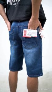 Rychie Denim - Celana Jeans Pendek Sobek Warna Stone Dark Blue Pria Non Stret Size 27-38 Tebal 13ozz