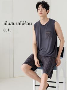 MiiOW | ชุดนอนแขนกุดผู้ชาย MiiOW Catman ฤดูร้อน 2025 ชุดนอนลำลองบางระบายอากาศได้ดี คอกลม ชุดอยู่บ้าน 2 ชิ้น ใหม่ล่าสุด