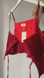 Linen 5 màu Có lót Áo croptop 2 dây điều chỉnh xếp ly gài cúc cột nơ basis dễ thương năng động gợi cảm VIBE TOP