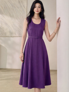 Roey s house | Elegant Sleeveless V-necked Waist-cinching Purple Dress