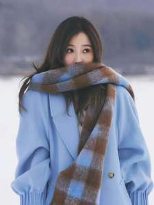 Yu Shuxin Same Style Blue Plaid Scarf Women Winter Versatile High-Grade Long Cashmere-like Shawl Warm Scarf