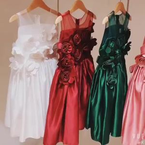 Elegant Flower Girls Christmas Party Dresses For Pageant Formal Wedding Gown Kids Girl Clothes Children Princess Birthday Dress