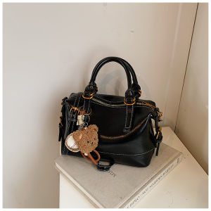 Fashionable Oil Wax Leather Bucket Bag Womens Crossbody Handbag Versatile Durable Soft PU Leather Zipper Closure Casual Style