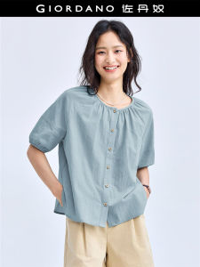 Casual Style Pure Cotton Short Sleeve round Neck Shoulder Insertion Shirt Loose Fit Designer Giordano Womens Summer New Arrival