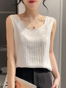 Áo Ba Lỗ Satin Lụa Không Tay Cổ Tròn Rộng Rãi Cho Nữ Mùa Hè 2023 Áo Khoác Ngoài Bằng Vải Acetate Có Dây Đeo Vai