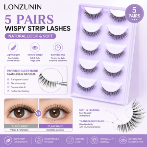 Natural Look Strip Lashes 5 Pairs Soft Wispy False Eyelashes for Party Wedding Makeup