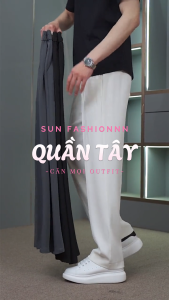 Quần âu ống suông nam nữ nửa cạp chun SUN màu XÁM NHẠT phong cách lịch sự trẻ trung basic dễ phối