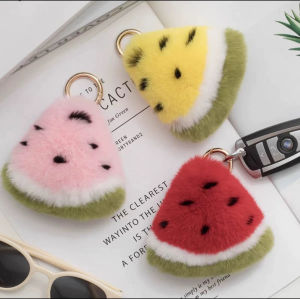 A Small Watermelon Ins Cute Rex Rabbit Fur Watermelon Fur Pendant Bag Ornaments Car Keychain