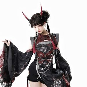 Original Design Halloween Chinese Martial Arts Girl Cosplay Costume Lolita Style National Trend Long Sleeve Mid-length Dress
