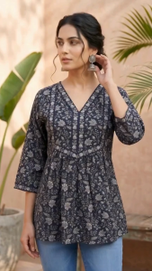DEBAYU Nayo Cotton Short Kurti for Ladies with Ethnic Design Tunic Blouse Size S to XXL Malaysia