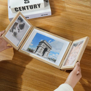 Creative Foldable Wooden Tri-Panel Picture Frame 6 Inch 7 Inch Integrated Photo Frame Studio Wedding Photos Decoration Frame
