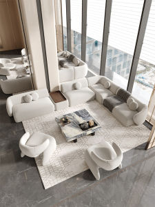 Luxurious Corner Sofa Rest Area Reception Office Business Meeting Asymmetrical Shape Real Leather Fabric Living Room Furniture