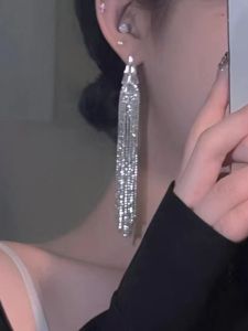 Elegant Long Tassel Hoop Earrings with Embedded Diamonds for Women Luxury Fashion Statement Perfect for Parties And Events