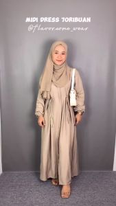 Hazel Midi Dress Polo Linen Premium Kancing Polos Tali Pinggang