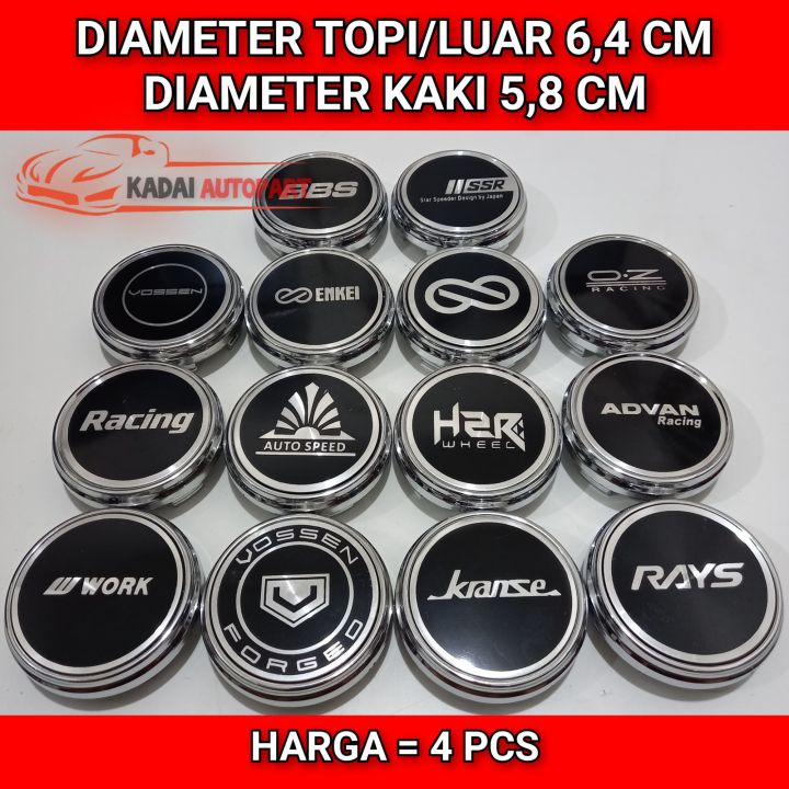 Dop roda tutup velg racing chrome diameter 6,4 cm harga (4 pcs ...