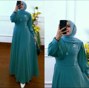 gamis cantik lengan balon full ceruty