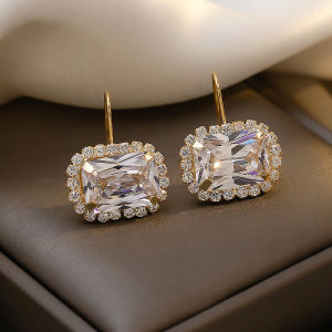 Huitan Simple Square Crystal Cubic Zirconia Drop Earrings Wedding Accessories for Women Silver Color/Gold Color Fashion Jewelry
