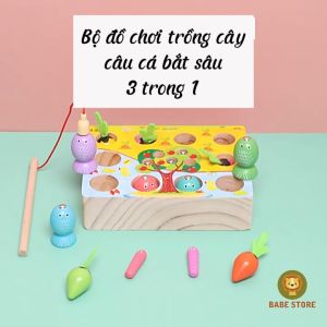 Bộ đồ chơi trồng cây câu cá bắt sâu bằng gỗ 3 trong 1 cho bé Montessori giáo dục sớm thông minh BABE STORE.