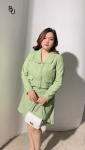 Set tweed áo khoác tua rua + Chân váy túi chéo BIGSIZE (55kg đến 95kg) - 22T1SBD35 - [BUstu Bigsize]