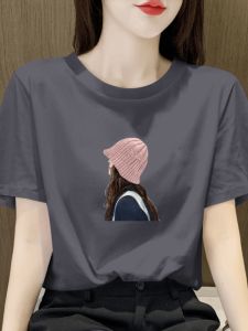 Clearance Sale Womens Pure Cotton Short Sleeve T-Shirt Printed Casual Summer Top for plus Size Pear Shaped Body round Neck