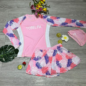 Đồ bơi bé gái 2 mảnh kín đáo áo tay dài quần đùi váy họa tiết nhiều màu dễ thương size từ 20-56kg BINSPORTS BB116