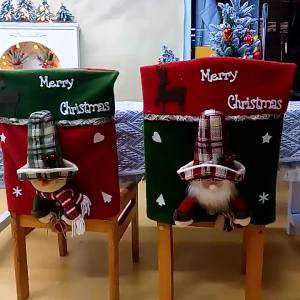 Dining Chair Cover for Christmas Party Cartoon Knitted Snowman Elk Santa Claus Chair Set Xmas Decor