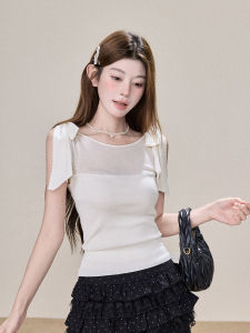 Áo Thun Lụa Tay Cột Nơ Cổ Tròn Ôm Body Mùa Hè