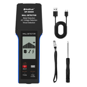 Holdpeak | 3-in-1 Wall Detector Metal Wood AC Wire Hygrometer 5-10cm Depth LCD Sound Alarm Type-C Rechargeable for Drywall Concrete