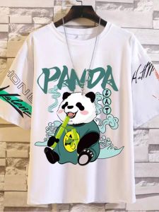 New Fashionable Panda Short Sleeve T-Shirt Mens Loose Fit Korean Style Five-Quarter Sleeve Half Sleeve Body Shirt Casual Wear